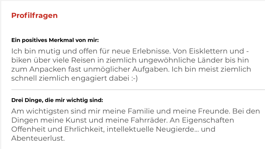 Zu viel Text beim Profil